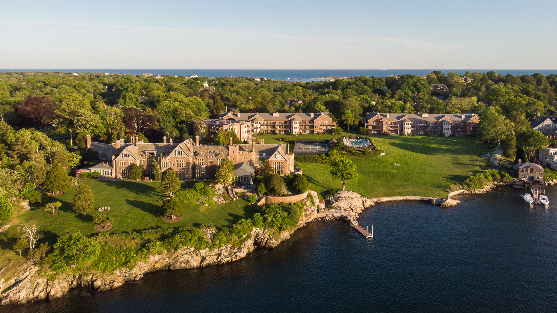 Aerial Photo of mansion in Newport, RI, image taken by Architectural Photographer in North Carolina
