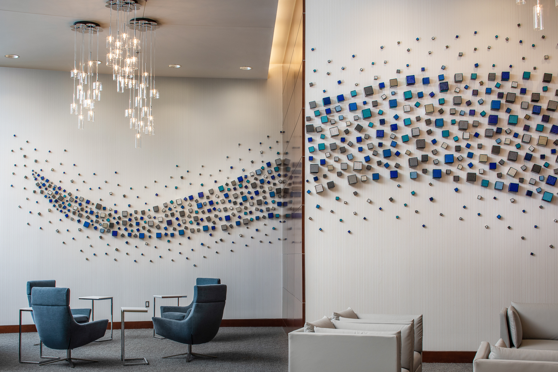 Office Building Lobby with Artwork on walls, image taken by Architectural Photographers in Asheville